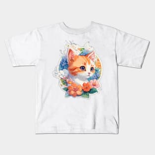 The beautiful cat among the flowers tom and jerry Kids T-Shirt